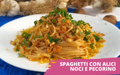 Spaghetti con alici, noci e pecorino